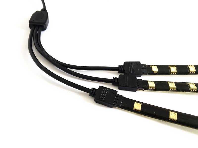 HUALAND 2 pcs Black 4 Pins LED Splitter Cable LED Strip Connector 3 Way Splitter Y Splitter for One to Three RGB 5050 3528 Light Strips with 8 Male 4 Pin Plugs - Image 5